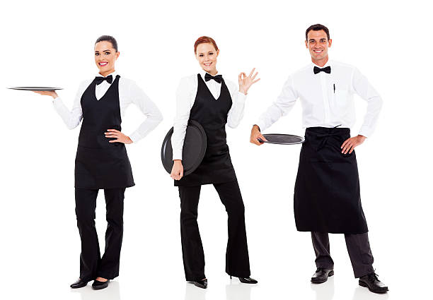 group of friendly restaurant staff isolated on white