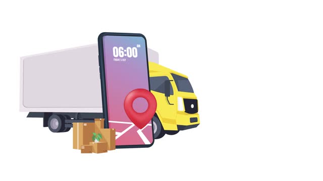 3d delivery express tracking truck with smartphone 4k animation. minimal online delivery service concept.