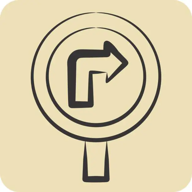 Vector illustration of Icon Turn Right Ahead. related to Road Sign symbol. hand drawn style. simple design editable. simple illustration