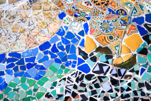 Colorful mosaic of Antoni Gaudì in Park Guell Barcelona Spain