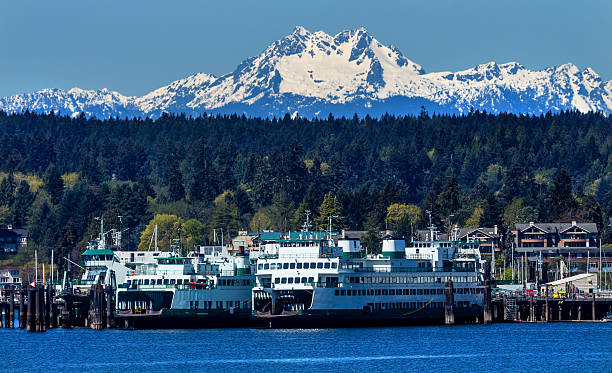 Bainbridge Island Ferry Dock Mount Olympus Snow MountainWashington