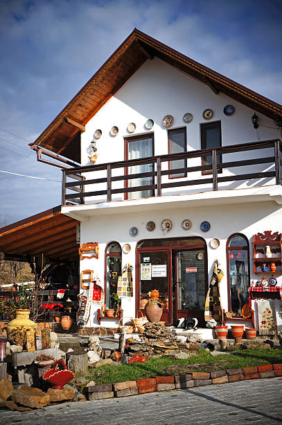 Ceramic Pottery Shop in Horezu, Romania stock photo