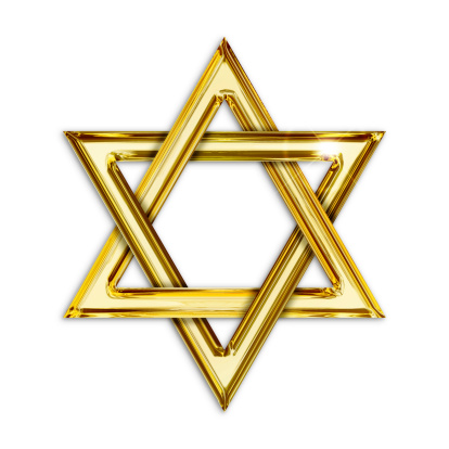 Illustration of golden hexagram on white background