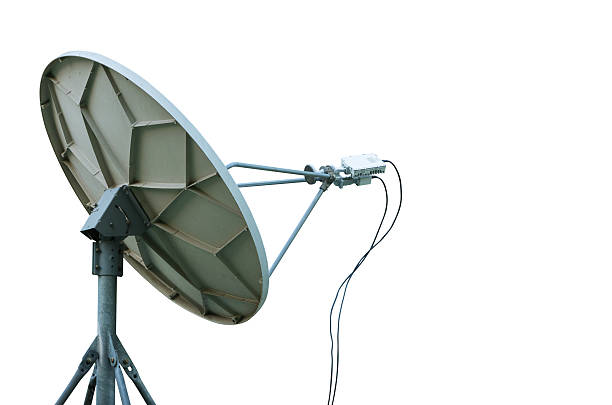 Satellite communications dishes. Satellite communications dishes. Isolated on white, with clipping path. landsat satellite photos stock pictures, royalty-free photos & images