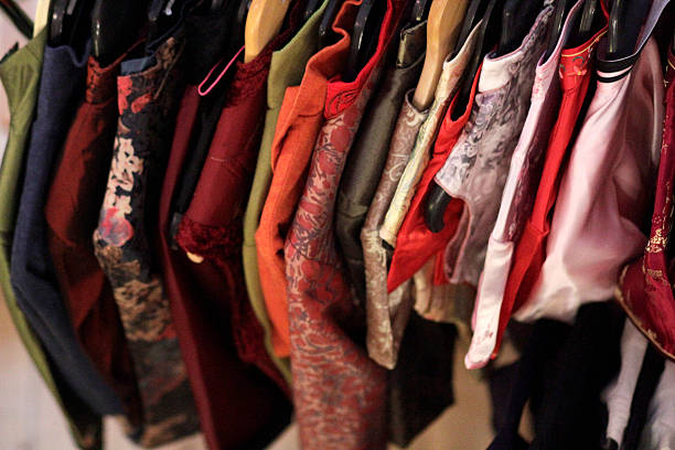 istock Clothes rail with Asian dresses, kimonos 178839023