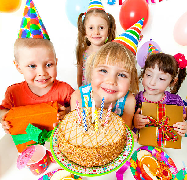 happy birthday - balloon child people color image stock-fotos und bilder