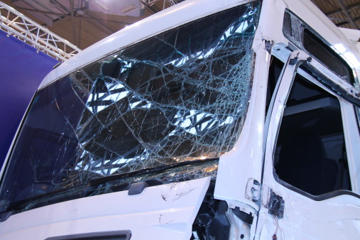 The Broken Windscreen of a Commercial Lorry Truck.
