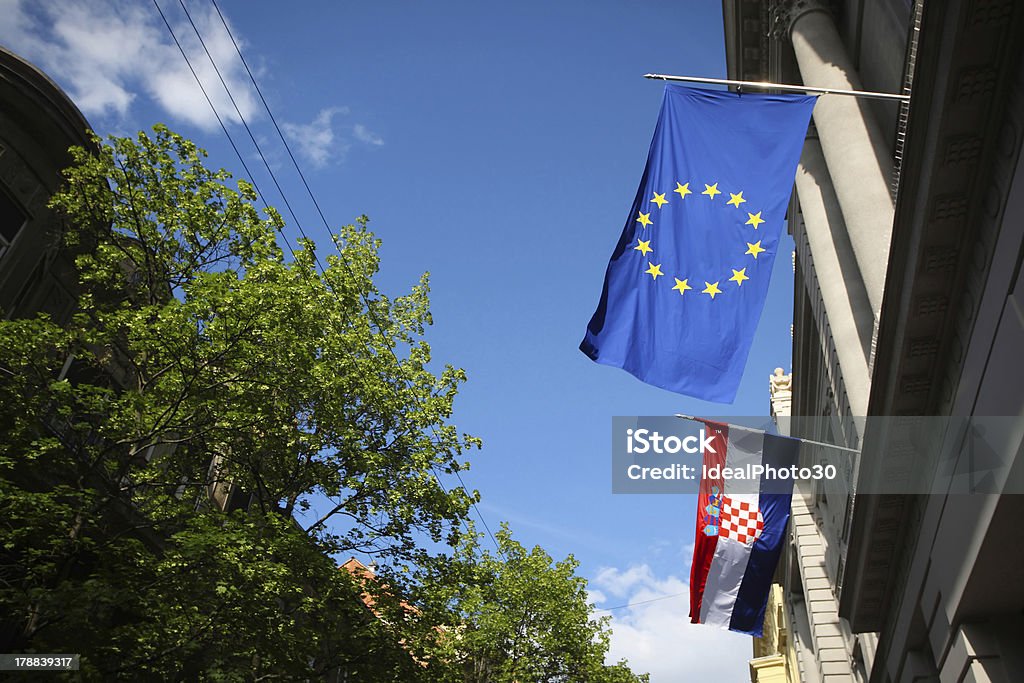 EU 、クロアチア国旗にザグレブ - ECシンボルのロイヤリティフリーストックフォト