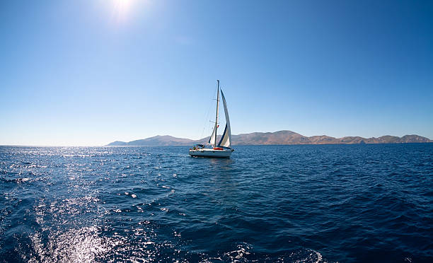 Sailboat at Mediterranean sea. Greece.