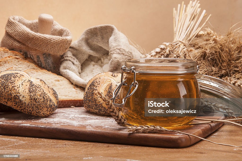 Baking theme table with bread Baking bread and rollsBaking bread and rolls Bread Stock Photo