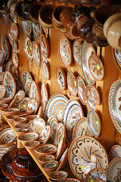 Romanian Handpainted Ceramics in Horezu stock photo