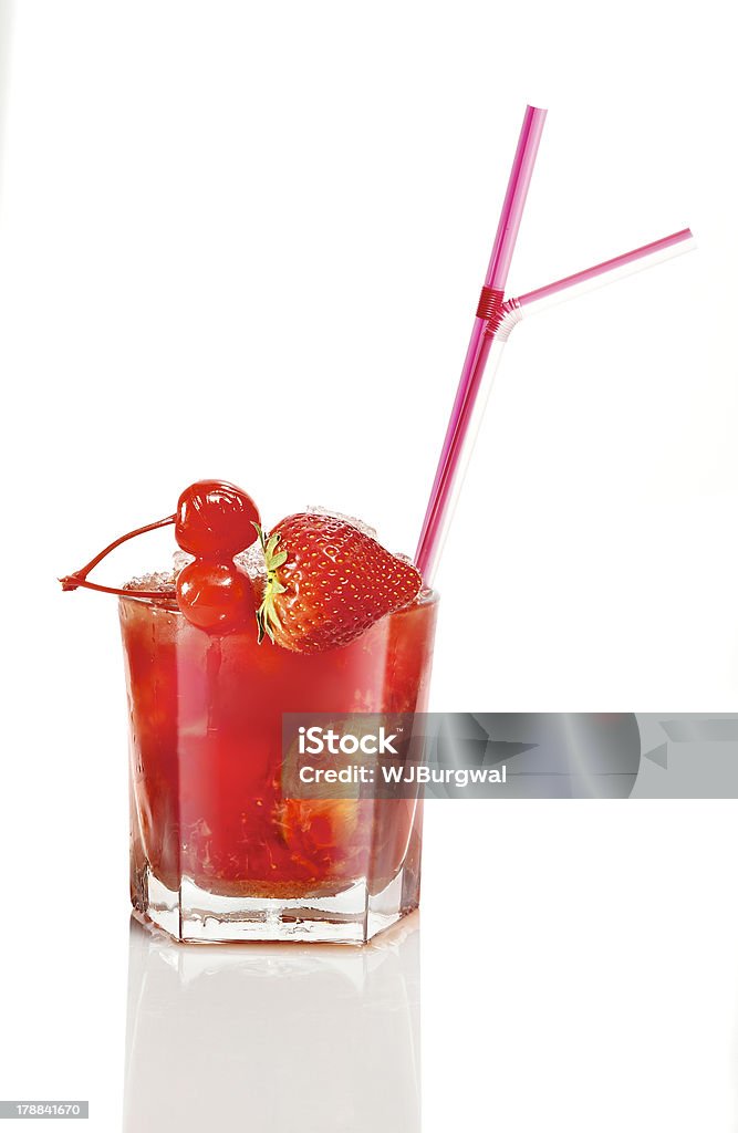 cocktail with ice and strawberry cocktail with ice and strawberry in a glass Alcohol - Drink Stock Photo