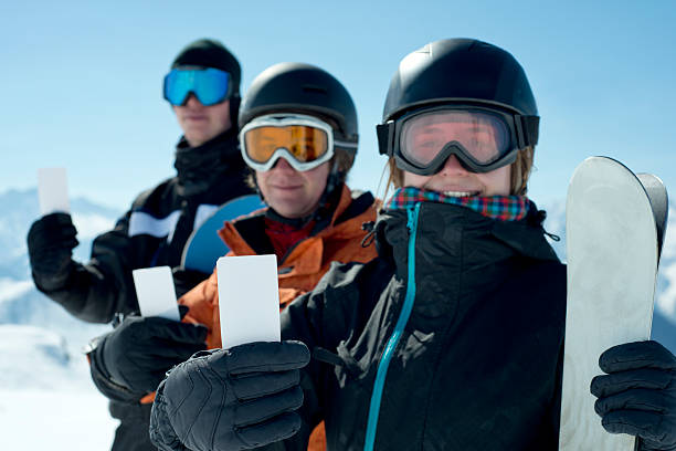 Ski admission fee ticket group of friends stock photo