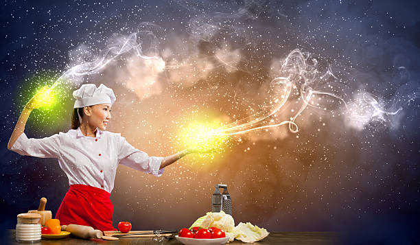 istock Asian female cooking with magic 178843202