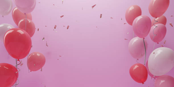 istock Birthday party balloons with confetti in the copy space background, 3d rendering 1788437705