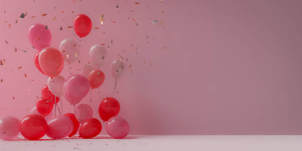 istock Birthday party balloons with confetti in the copy space background, 3d rendering 1788437748