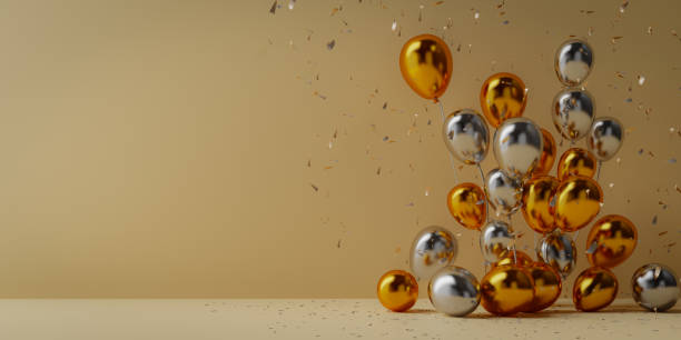 istock Birthday party balloons with confetti in the copy space background, 3d rendering 1788437749