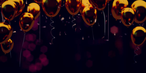 istock Birthday party balloons with confetti in the copy space background, 3d rendering 1788437755