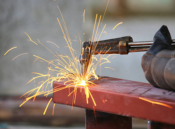 istock Steel plate cutting by gas machine 178844418