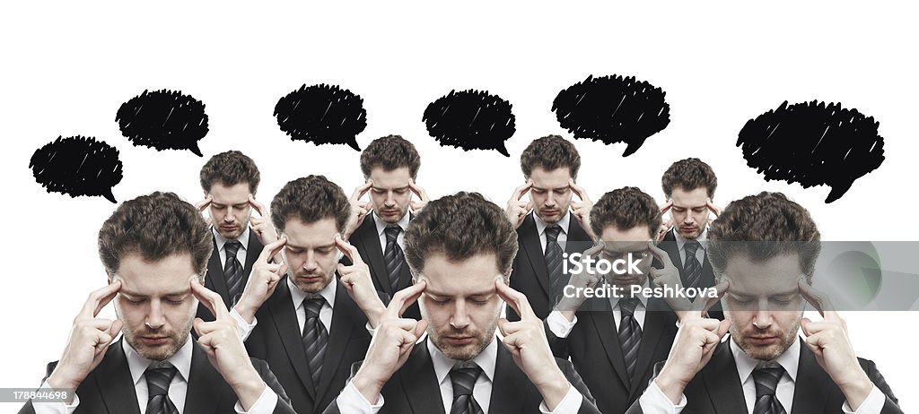 many man thinking many man thinking with bubble speech Adult Stock Photo