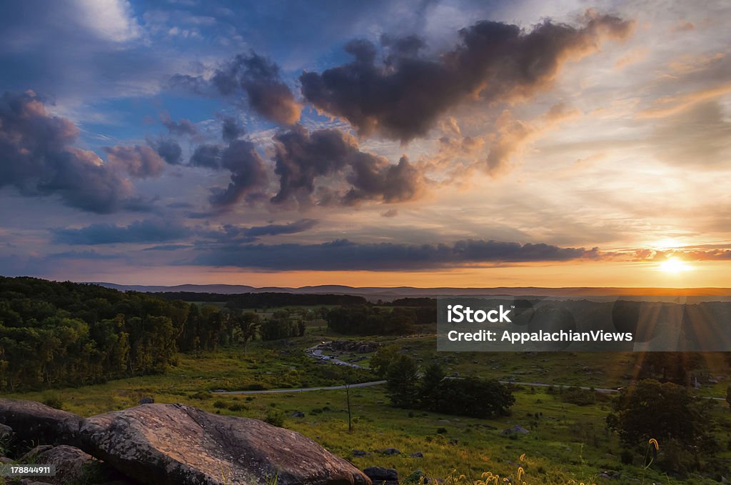 Colorful sunset from Little Roundtop in Gettysburg, Pennsylvania. Colorful summer sunset from Little Roundtop in Gettysburg, Pennsylvania Gettysburg Stock Photo