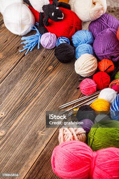 Frame Of Knitting Yarn Stock Photo - Download Image Now - Blue, Colors, Concepts