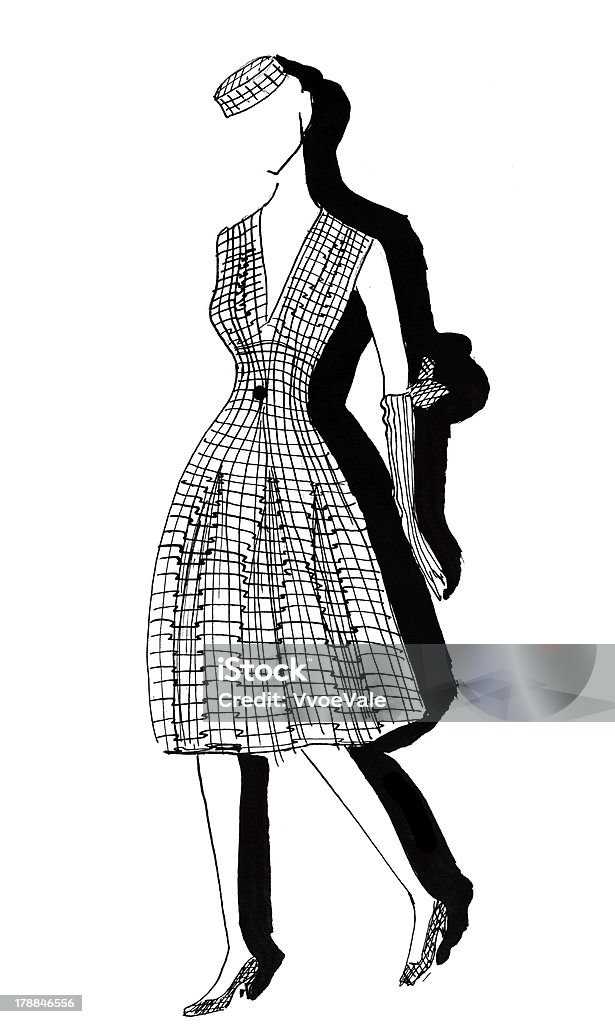 Mulher de vestido e Chapéu de tweed em 50º anos - Royalty-free Adulto Ilustração de stock