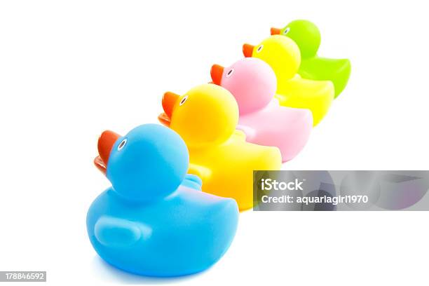Feliz Ducklings Foto de stock y más banco de imágenes de Amarillo - Color - Amarillo - Color, Animal, Azul