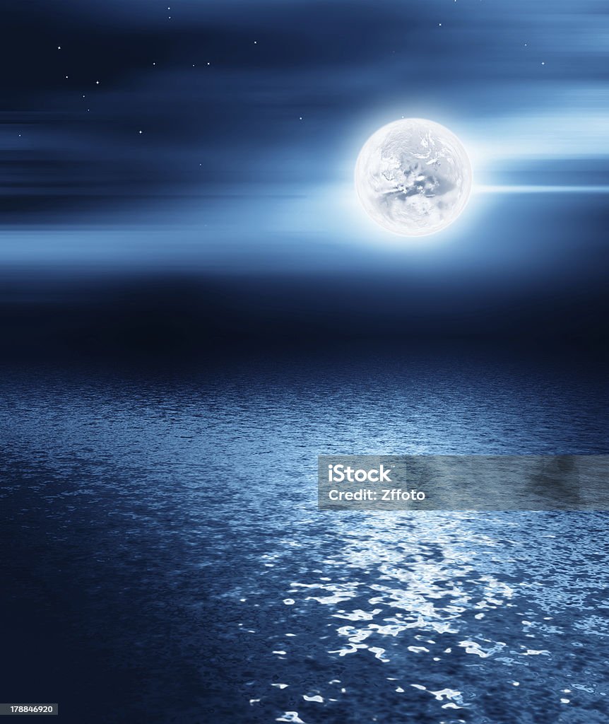 night landscape moon over the sea - computer generated Blue Stock Photo