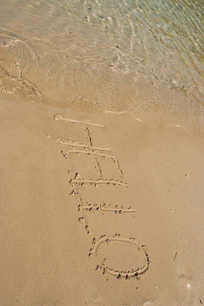 istock Hello word in sand at the beach 178846986