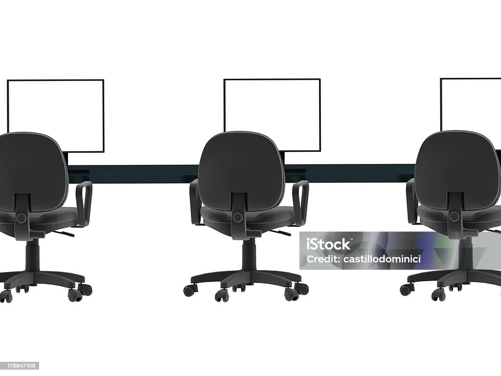 근무환경의. 노트북, 의자, 테이블 3d - 로열티 프리 0명 스톡 사진