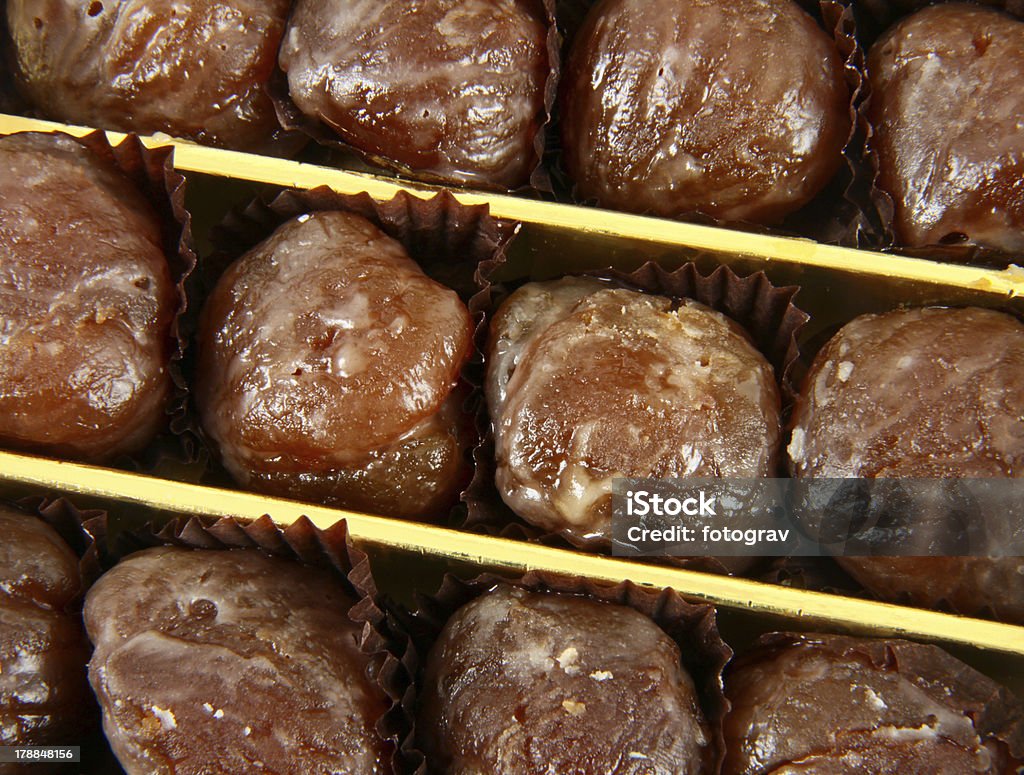 Ice brown Box of delicious marron glace Autumn Stock Photo