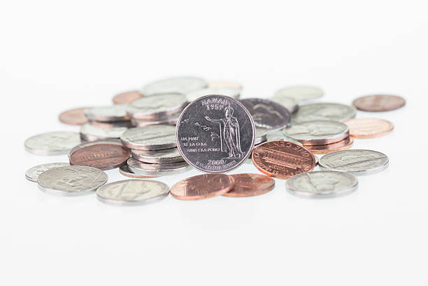 Hawaii State Quarter with other coins close-up