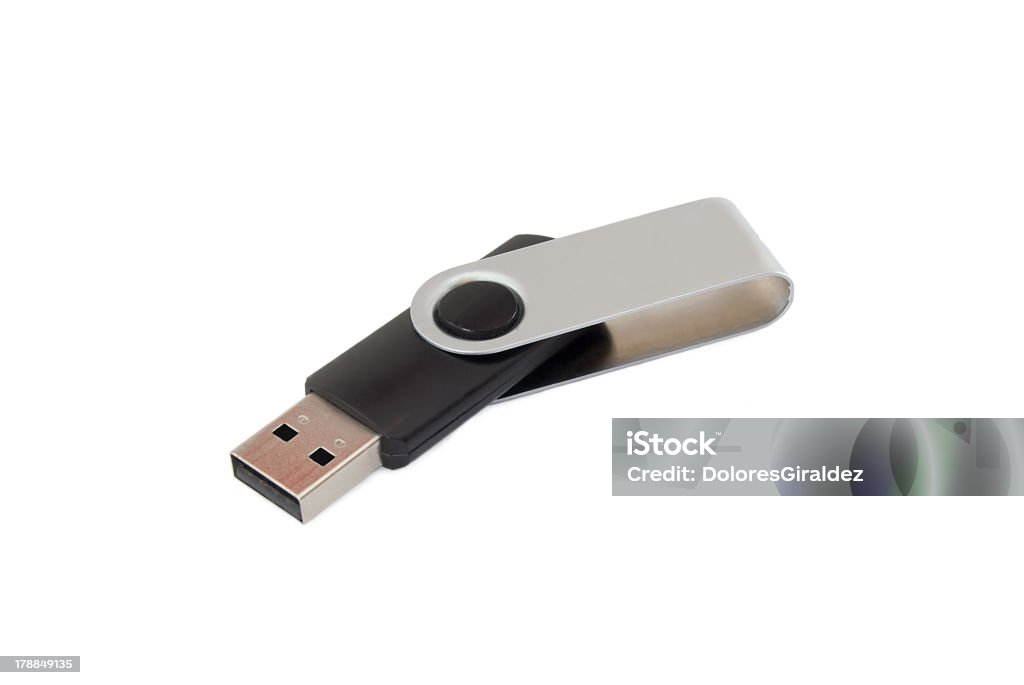 USB-Stick mit aluminium Bezug auf blauem Hintergrund - Lizenzfrei Accessoires Stock-Foto