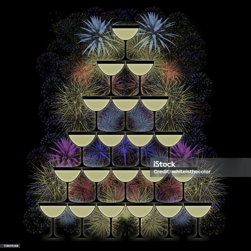 피라�미드형 샴페인 한 불꽃놀이 배경기술 글라스잔 - 로열티 프리 샴페인 피라미드 스톡 사진