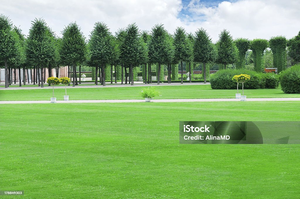 Garten mit wunderschönen Rasenflächen und Alleen - Lizenzfrei Baum Stock-Foto