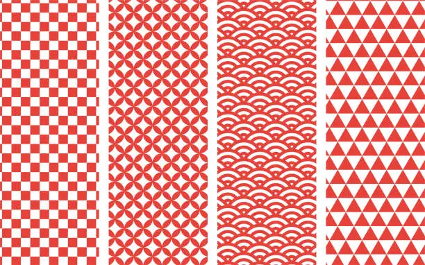 Vector illustration of Simple red Japanese pattern set