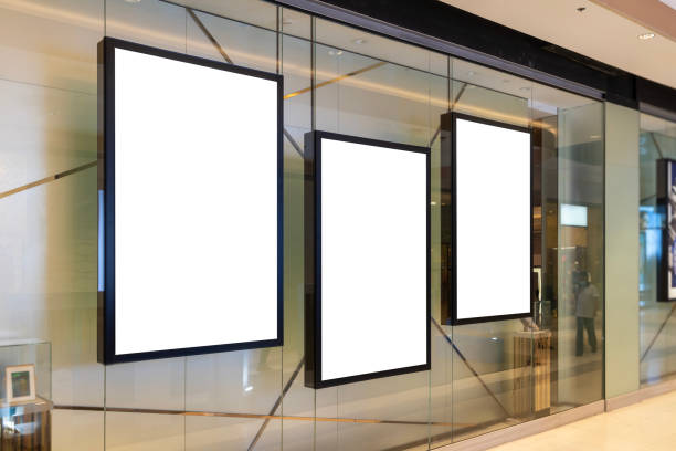 istock 3 Vertical blank posters on glass wall 1788502092