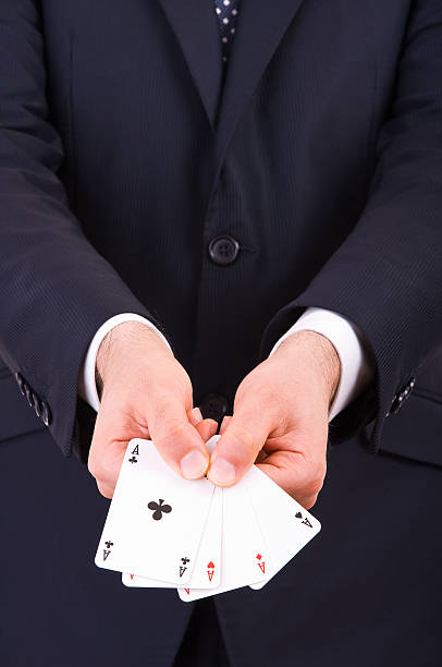 istock Businessman showing playing cards. 178850213
