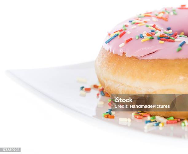 Pink Donut On A Plate Stock Photo - Download Image Now - Baked, Baked Pastry Item, Breakfast