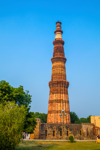 Qutub Minar Tower or Qutb Minar, the tallest brick minaret in the world , Delhi India.