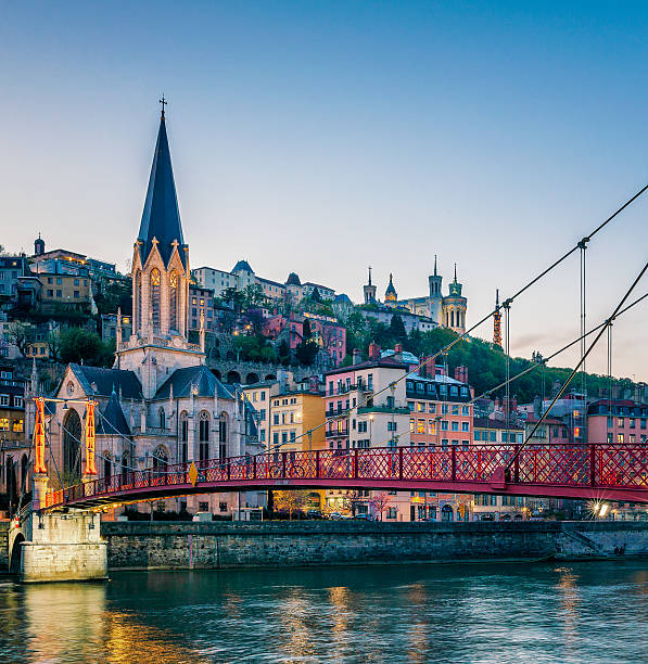 istock Footbridge and river saone at night 178853919