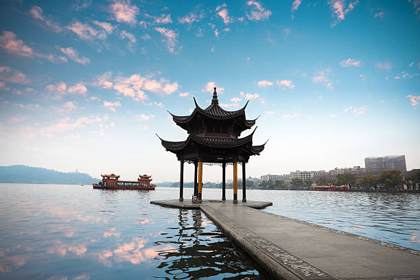 istock hangzhou pavilion with sunset glow 178854986