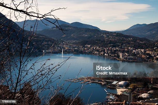 View Of The Lugano Lake Stock Photo - Download Image Now - Bathroom, Beauty In Nature, Blue