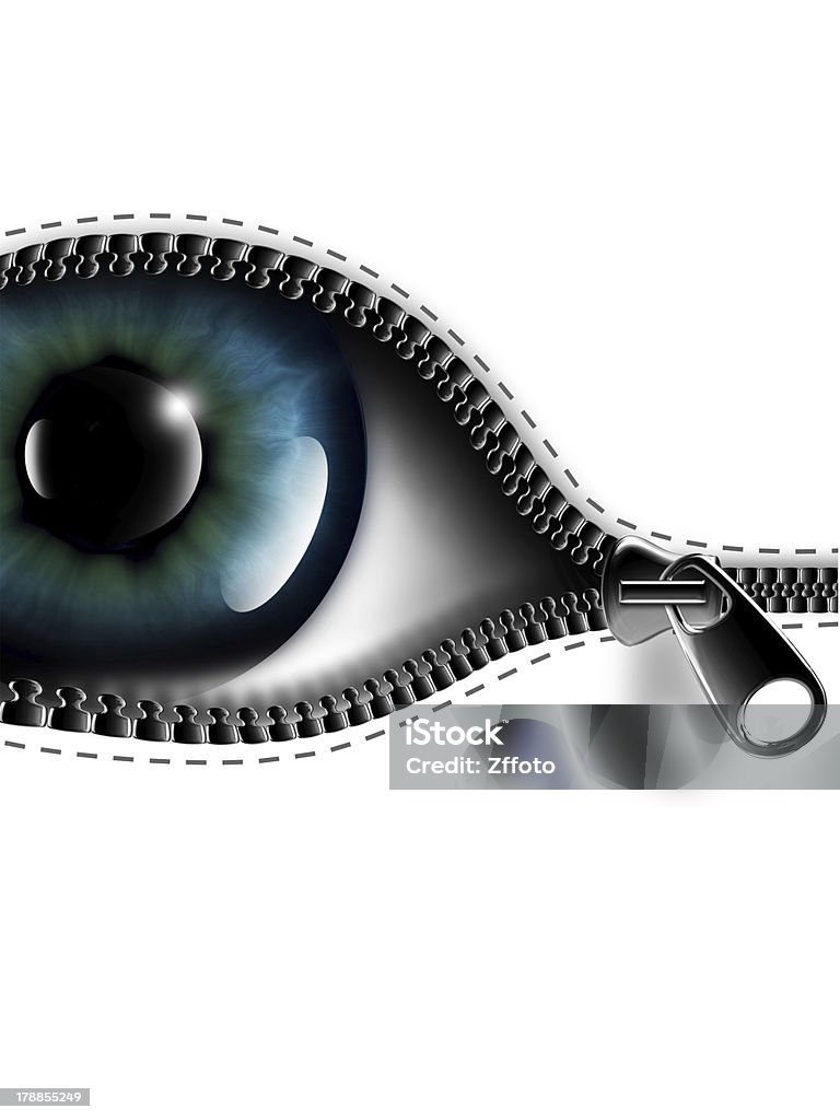 open your eyes zipper opening the eye on a black background Eye stock illustration