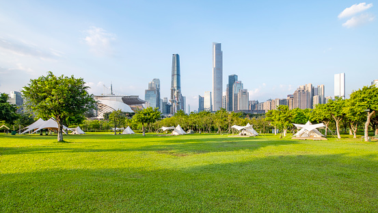 Urban Architecture and Park Camping Grassland in Guangzhou, China