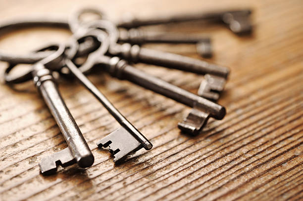 istock old keys on a wooden table, close-up 178857927