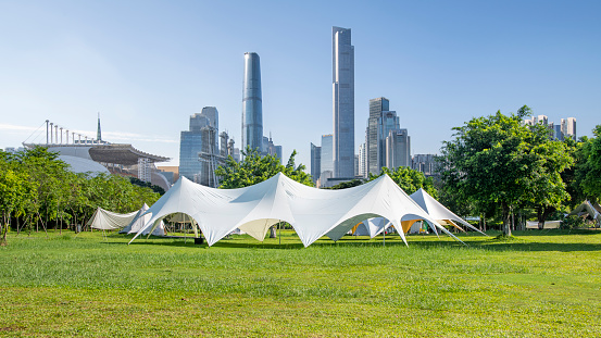 Urban Architecture and Park Camping Grassland in Guangzhou, China