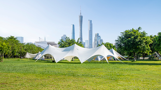 Urban Architecture and Park Camping Grassland in Guangzhou, China