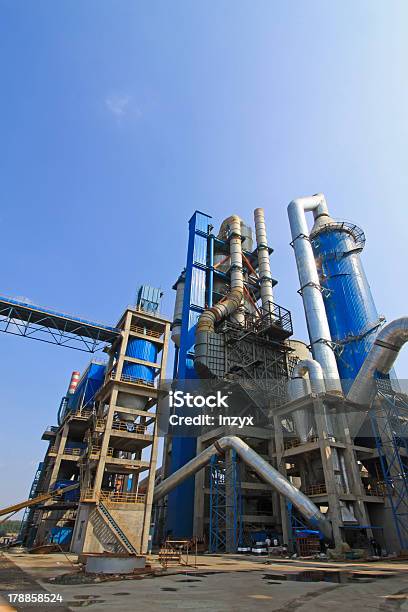 Giant Mechanical Facilities In A Cement Factory Stock Photo - Download Image Now - Asia, Blue, Carbon Dioxide